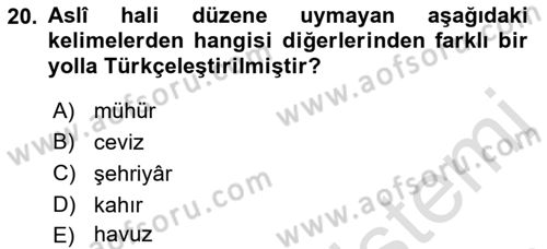Osmanlı Türkçesine Giriş 1 Dersi 2022 - 2023 Yılı Yaz Okulu Sınav Soruları 20. Soru