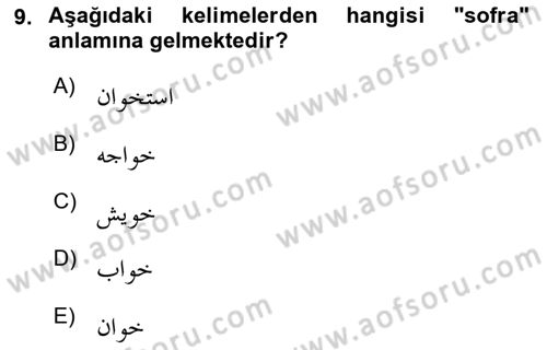 Osmanlı Türkçesine Giriş 1 Dersi 2022 - 2023 Yılı Yaz Okulu Sınav Soruları 9. Soru