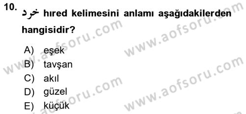 Osmanlı Türkçesine Giriş 1 Dersi 2023 - 2024 Yılı (Vize) Ara Sınav Soruları 10. Soru