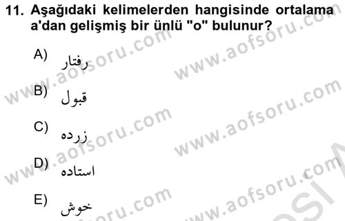 Osmanlı Türkçesine Giriş 1 Dersi Ara Sınavı Deneme Sınav Soruları 11. Soru
