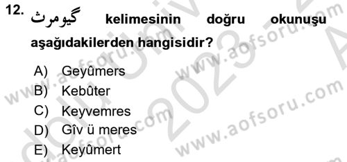 Osmanlı Türkçesine Giriş 1 Dersi Ara Sınavı Deneme Sınav Soruları 12. Soru