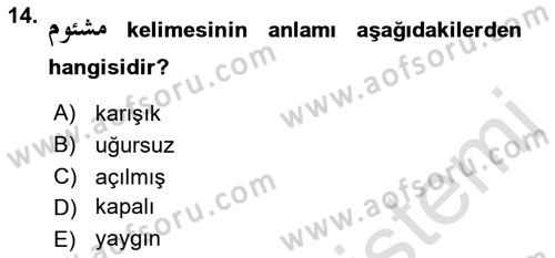 Osmanlı Türkçesine Giriş 1 Dersi 2023 - 2024 Yılı (Vize) Ara Sınav Soruları 14. Soru