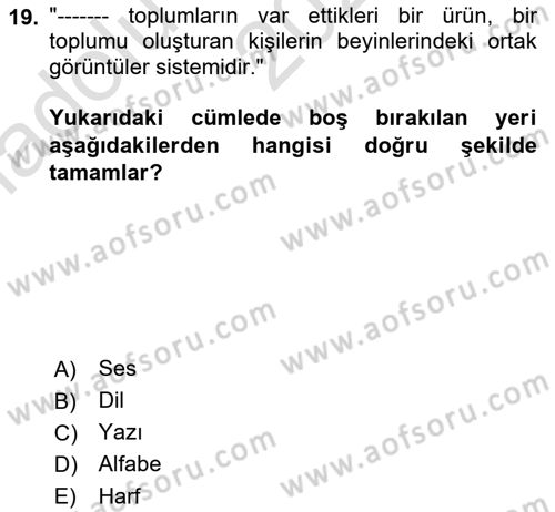 Osmanlı Türkçesine Giriş 1 Dersi Ara Sınavı Deneme Sınav Soruları 19. Soru