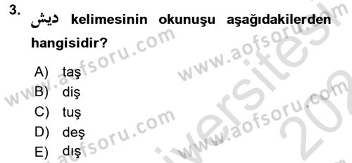 Osmanlı Türkçesine Giriş 1 Dersi Ara Sınavı Deneme Sınav Soruları 3. Soru