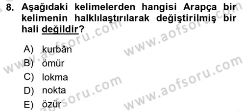 Osmanlı Türkçesine Giriş 1 Dersi 2023 - 2024 Yılı (Vize) Ara Sınav Soruları 8. Soru