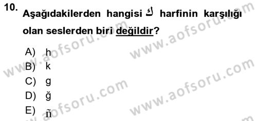 Osmanlı Türkçesine Giriş 1 Dersi 2023 - 2024 Yılı (Final) Dönem Sonu Sınav Soruları 10. Soru
