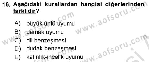 Osmanlı Türkçesine Giriş 1 Dersi 2023 - 2024 Yılı (Final) Dönem Sonu Sınav Soruları 16. Soru