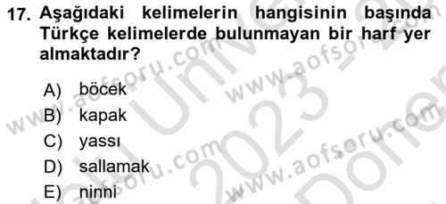 Osmanlı Türkçesine Giriş 1 Dersi 2023 - 2024 Yılı (Final) Dönem Sonu Sınav Soruları 17. Soru