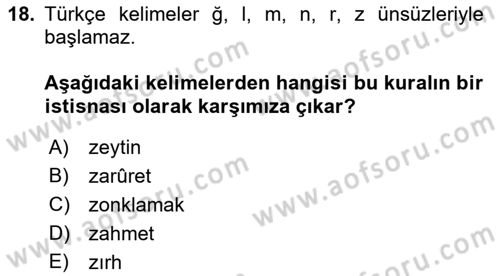 Osmanlı Türkçesine Giriş 1 Dersi 2023 - 2024 Yılı (Final) Dönem Sonu Sınav Soruları 18. Soru