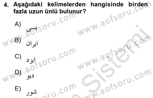 Osmanlı Türkçesine Giriş 1 Dersi 2023 - 2024 Yılı (Final) Dönem Sonu Sınav Soruları 4. Soru