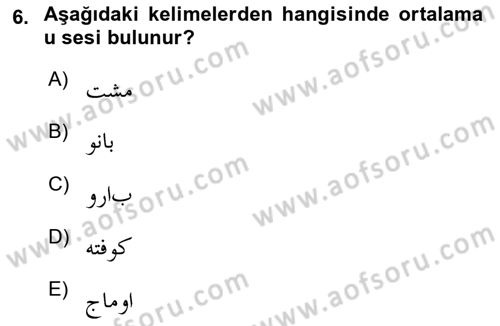 Osmanlı Türkçesine Giriş 1 Dersi 2023 - 2024 Yılı (Final) Dönem Sonu Sınav Soruları 6. Soru