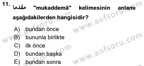 Osmanlı Türkçesine Giriş 1 Dersi 2023 - 2024 Yılı Yaz Okulu Sınav Soruları 11. Soru