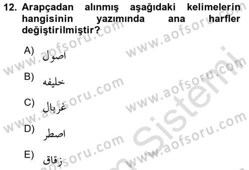 Osmanlı Türkçesine Giriş 1 Dersi 2023 - 2024 Yılı Yaz Okulu Sınav Soruları 12. Soru