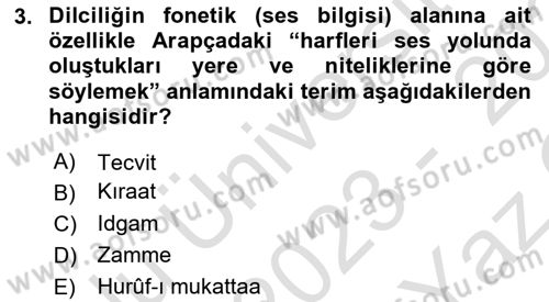 Osmanlı Türkçesine Giriş 1 Dersi 2023 - 2024 Yılı Yaz Okulu Sınav Soruları 3. Soru