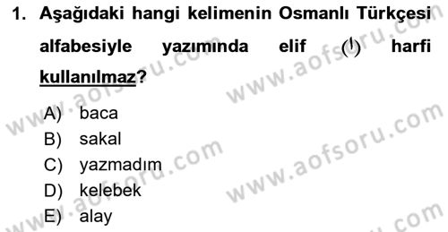 Osmanlı Türkçesine Giriş 1 Dersi 2024 - 2025 Yılı (Vize) Ara Sınav Soruları 1. Soru