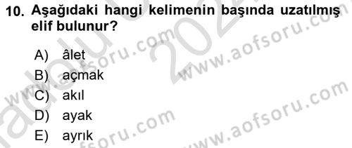 Osmanlı Türkçesine Giriş 1 Dersi 2024 - 2025 Yılı (Vize) Ara Sınav Soruları 10. Soru