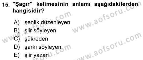 Osmanlı Türkçesine Giriş 1 Dersi 2024 - 2025 Yılı (Vize) Ara Sınav Soruları 15. Soru