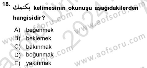 Osmanlı Türkçesine Giriş 1 Dersi 2024 - 2025 Yılı (Vize) Ara Sınav Soruları 18. Soru