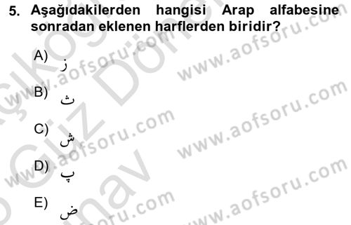 Osmanlı Türkçesine Giriş 1 Dersi 2024 - 2025 Yılı (Vize) Ara Sınav Soruları 5. Soru