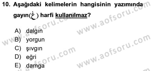 Osmanlı Türkçesine Giriş 1 Dersi 2024 - 2025 Yılı (Final) Dönem Sonu Sınav Soruları 10. Soru