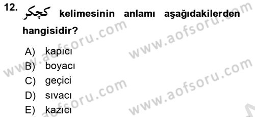 Osmanlı Türkçesine Giriş 1 Dersi 2024 - 2025 Yılı (Final) Dönem Sonu Sınav Soruları 12. Soru