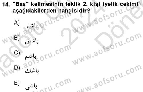 Osmanlı Türkçesine Giriş 1 Dersi 2024 - 2025 Yılı (Final) Dönem Sonu Sınav Soruları 14. Soru