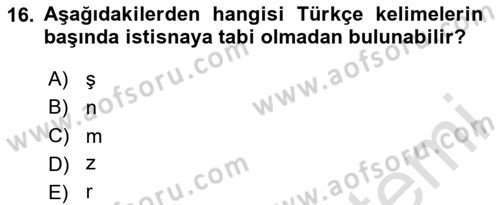 Osmanlı Türkçesine Giriş 1 Dersi 2024 - 2025 Yılı (Final) Dönem Sonu Sınav Soruları 16. Soru