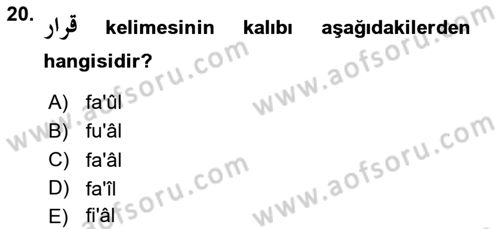 Osmanlı Türkçesine Giriş 1 Dersi 2024 - 2025 Yılı (Final) Dönem Sonu Sınav Soruları 20. Soru