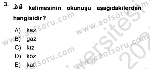 Osmanlı Türkçesine Giriş 1 Dersi 2024 - 2025 Yılı (Final) Dönem Sonu Sınav Soruları 3. Soru