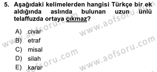 Osmanlı Türkçesine Giriş 1 Dersi 2024 - 2025 Yılı (Final) Dönem Sonu Sınav Soruları 5. Soru