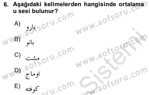 Osmanlı Türkçesine Giriş 1 Dersi 2024 - 2025 Yılı (Final) Dönem Sonu Sınav Soruları 6. Soru