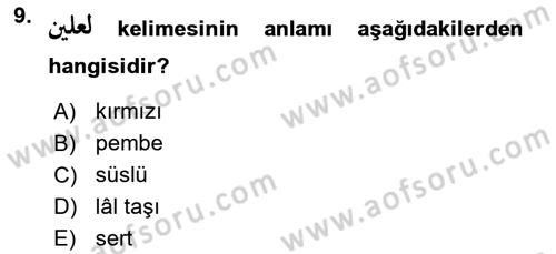 Osmanlı Türkçesine Giriş 1 Dersi 2024 - 2025 Yılı (Final) Dönem Sonu Sınav Soruları 9. Soru