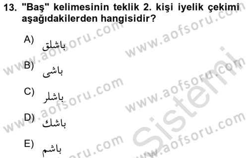 Osmanlı Türkçesine Giriş 1 Dersi 2024 - 2025 Yılı Yaz Okulu Sınav Soruları 13. Soru
