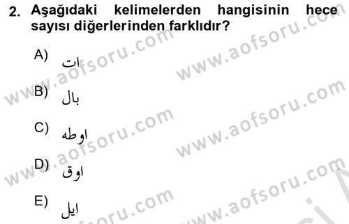 Osmanlı Türkçesine Giriş 1 Dersi 2024 - 2025 Yılı Yaz Okulu Sınav Soruları 2. Soru