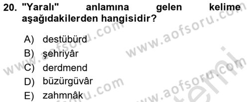 Osmanlı Türkçesine Giriş 1 Dersi 2024 - 2025 Yılı Yaz Okulu Sınav Soruları 20. Soru