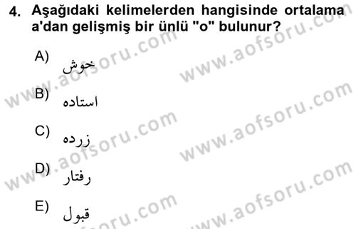 Osmanlı Türkçesine Giriş 1 Dersi 2024 - 2025 Yılı Yaz Okulu Sınav Soruları 4. Soru