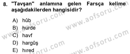 Osmanlı Türkçesine Giriş 1 Dersi 2024 - 2025 Yılı Yaz Okulu Sınav Soruları 8. Soru