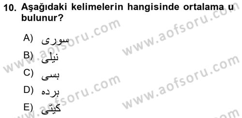 Osmanlı Türkçesine Giriş 1 Dersi 2025 - 2026 Yılı (Vize) Ara Sınav Soruları 10. Soru