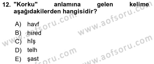 Osmanlı Türkçesine Giriş 1 Dersi 2025 - 2026 Yılı (Vize) Ara Sınav Soruları 12. Soru