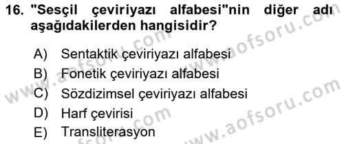Osmanlı Türkçesine Giriş 1 Dersi 2025 - 2026 Yılı (Vize) Ara Sınav Soruları 16. Soru