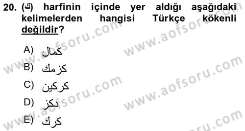 Osmanlı Türkçesine Giriş 1 Dersi 2025 - 2026 Yılı (Vize) Ara Sınav Soruları 20. Soru