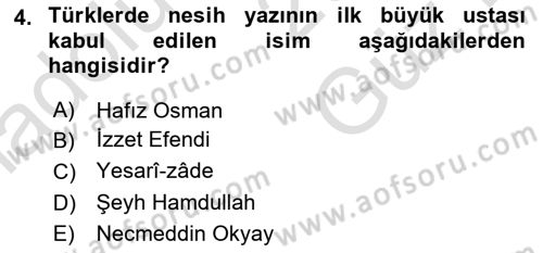 Osmanlı Türkçesine Giriş 1 Dersi 2025 - 2026 Yılı (Vize) Ara Sınav Soruları 4. Soru