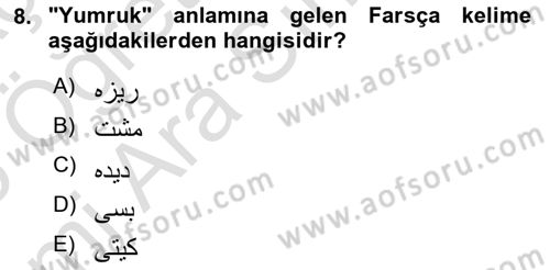 Osmanlı Türkçesine Giriş 1 Dersi 2025 - 2026 Yılı (Vize) Ara Sınav Soruları 8. Soru