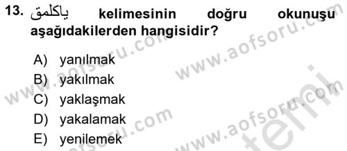 Osmanlı Türkçesine Giriş 1 Dersi 2025 - 2026 Yılı (Final) Dönem Sonu Sınav Soruları 13. Soru