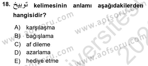 Osmanlı Türkçesine Giriş 1 Dersi 2025 - 2026 Yılı (Final) Dönem Sonu Sınav Soruları 18. Soru