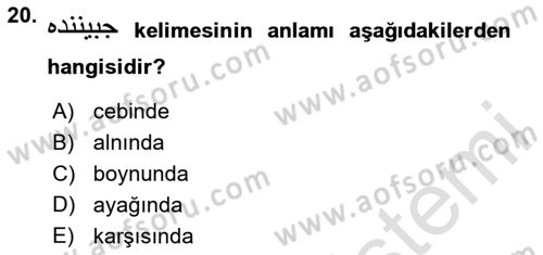 Osmanlı Türkçesine Giriş 1 Dersi 2025 - 2026 Yılı (Final) Dönem Sonu Sınav Soruları 20. Soru