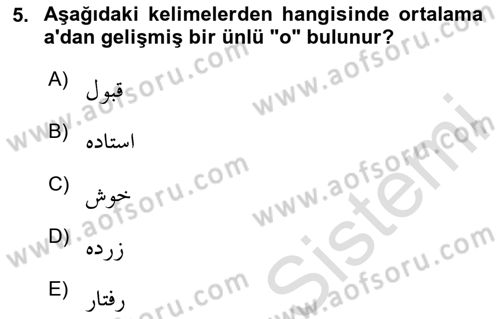 Osmanlı Türkçesine Giriş 1 Dersi 2025 - 2026 Yılı (Final) Dönem Sonu Sınav Soruları 5. Soru