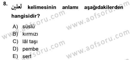 Osmanlı Türkçesine Giriş 1 Dersi 2025 - 2026 Yılı (Final) Dönem Sonu Sınav Soruları 8. Soru