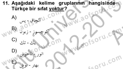 Osmanlı Türkçesine Giriş 2 Dersi 2012 - 2013 Yılı (Vize) Ara Sınav Soruları 11. Soru