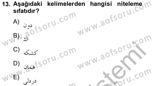 Osmanlı Türkçesine Giriş 2 Dersi 2012 - 2013 Yılı (Vize) Ara Sınav Soruları 13. Soru